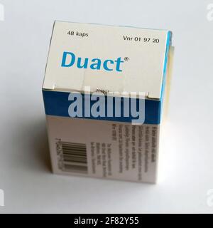 Duact-Kapseln - Allergie- und Kältemittel einschließlich Acrivastin 8 mg und Pseudoephroedin-Hydrochlorid 60 mg. Kann als Stimulans missbraucht werden. Stockfoto