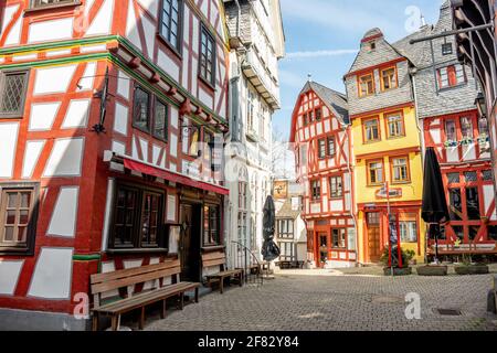 Gebäude in einer Gasse am Fischmarkt in Limburg An der Lahn Stockfoto