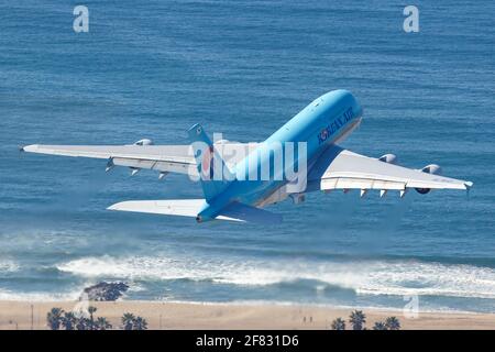 Los Angeles, USA - 20. Februar 2016: Koreanischer Air Airbus A380 am Flughafen Los Angeles (LAX) in den USA. Airbus ist ein Flugzeughersteller aus Toulouse Stockfoto