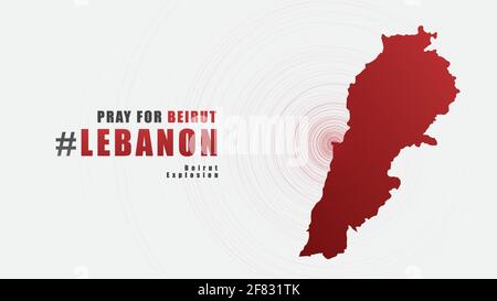 Beten Sie für Beirut Libanon Botschaft mit Karte auf grauem Hintergrund; Design für Unterstützung und Hilfe für Menschen; Nächstenliebe; spenden nach Beirut Explosion; Vektor il Stock Vektor