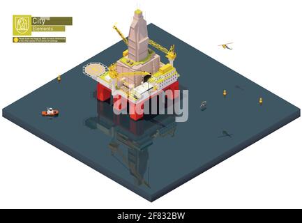 Vektor isometrisches Offshore-Bohrgerät oder Ölplattform Stock Vektor