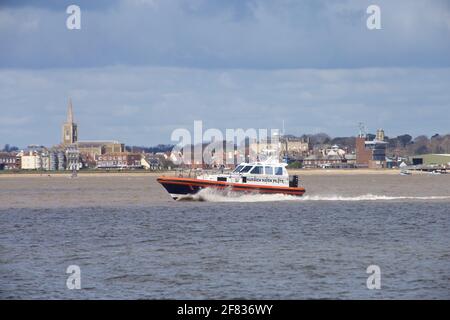 Harwich Haven Pilots Schiff St. Brendan auf dem Weg in die Nordsee. Stockfoto