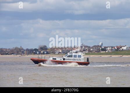 Harwich Haven Pilots Schiff St. Edmund auf dem Weg in die Nordsee. Stockfoto