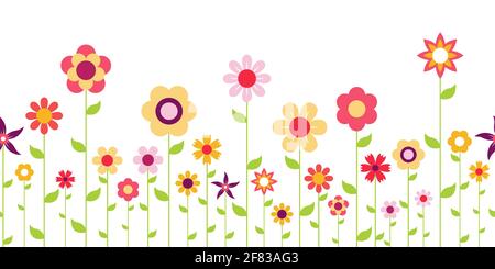 EPS 10 Vektor-Datei nahtlose Hintergrund mit glücklichen Blumen auf Unterseite für den Frühling in verschiedenen Farben für ostern Und frische Konzepte Stock Vektor