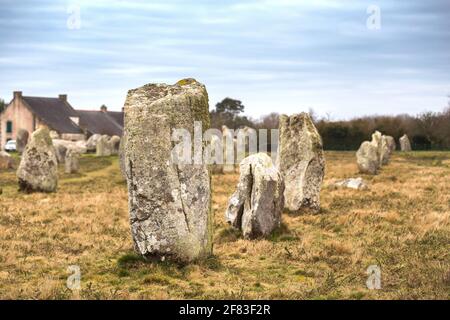 Angleichung von Manio (Carnac, Frankreich) - eine archäologische Stätte aus der Jungsteinzeit Stockfoto