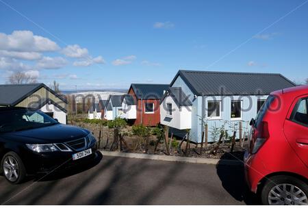 Die Unterkunft im Social Bite Village für Obdachlose in Granton, Edinburgh, Schottland Stockfoto