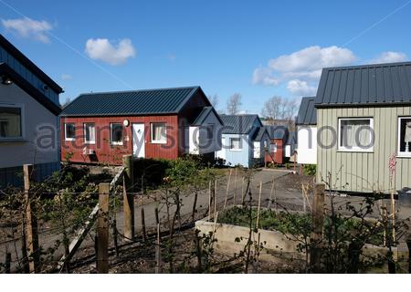 Die Unterkunft im Social Bite Village für Obdachlose in Granton, Edinburgh, Schottland Stockfoto