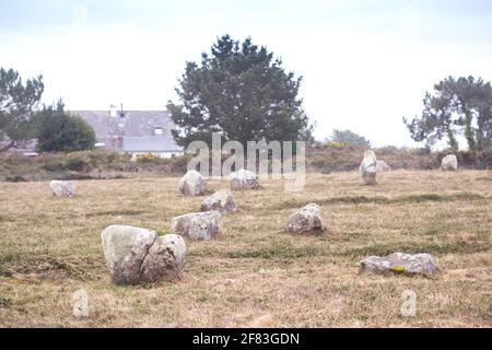 Angleichung von Manio (Carnac, Frankreich) - eine archäologische Stätte aus der Jungsteinzeit Stockfoto