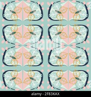 Ogee-Muster mit Pflanzen und Schmetterlingen Stock Vektor