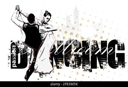 Klassische tanzende Paar Silhouette auf grunge Hintergrund Stock Vektor