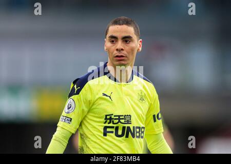 Burnley, Großbritannien. April 2021. Miguel Almiron #24 von Newcastle United in Burnley, UK am 4/10/2021. (Foto von Conor Molloy/News Images/Sipa USA) Quelle: SIPA USA/Alamy Live News Stockfoto