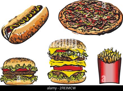 Vektorgrafik für Fast-Food-Sets auf Weiß Stock Vektor