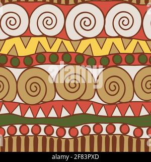 Nahtlose Vektor-Muster Tribal Hintergrund. Einfaches spiralförmiges aztekisches Tapetendesign. Afrikanischer Modetextilien. Stock Vektor