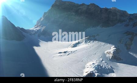 Mountain Snow Sun Ray Illustration, 3d Rendering Stockfoto
