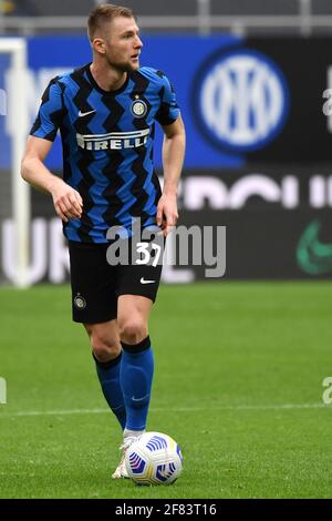 Mailand, Italien. April 2021. Milan Skriniar vom FC Internazionale in Aktion während des Fußballspiels der Serie A zwischen dem FC Internazionale und Cagliari Calcio im San Siro Stadion in Mailand (Italien), 11. April 2021. Foto Andrea Staccioli/Insidefoto Kredit: Insidefoto srl/Alamy Live News Stockfoto