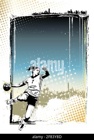 Handball-Spieler-Illustration auf grungigem Hintergrund Stock Vektor