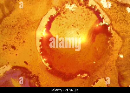 Marmor-Textur mit abstrakter Alkoholtinte in Orange, Gelb und Gold. Vektor leuchtenden Hintergrund mit natürlichen Muster und Glitzer. Vorlage für Banner, Poster d Stock Vektor