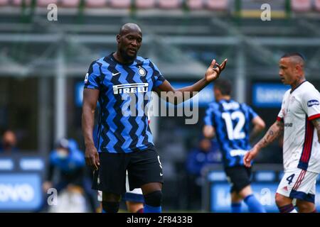 Mailand, Italien. April 2021. Romelu Lukaku (FC Inter) während des Fußballspiels der italienischen Meisterschaft Serie A zwischen dem FC Internazionale und Cagliari Calcio am 11. April 2021 im Giuseppe-Meazza-Stadion in Mailand, Italien - Foto Morgese-Rossini/DPPI Credit: DPPI Media/Alamy Live News Stockfoto