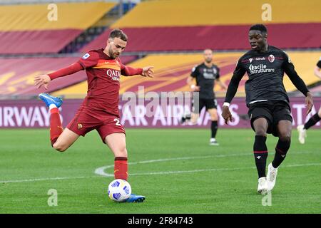 Rom, Italien. April 2021. Borja Mayoral von AS Roma in Aktion gesehen während der italienischen Fußball-Liga EIN Spiel 2020/2021 zwischen AS Roma gegen Bologna FC im Olimpic Stadium in Rom./LiveMedia Kredit: Unabhängige Fotoagentur/Alamy Live News Stockfoto