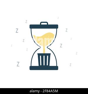 Sanduhr mit fließender Zeit in Form von Sand mit Geld im Müll. Das Konzept von Verzögerung, Langsamkeit und Faulheit. Vektorgrafik. Stock Vektor
