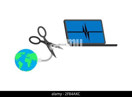 Schneiden Sie das Internetkabel ab. Ende des Internets. Ende des World Wide Web Stock Vektor