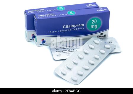 Citalopram, ein selektiver Serotonin-Wiederaufnahmehemmer (SSRI), Antidepressivum. Stockfoto
