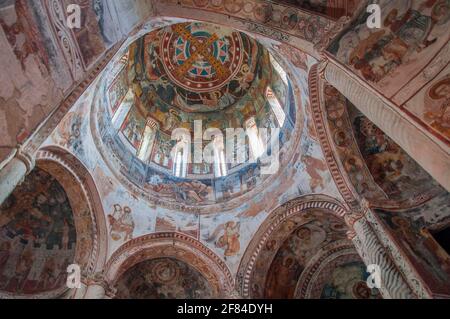 Fresco, Georgisch-Orthodoxe Nikortsminda-Kirche, Kaukasus, Racha-Gebirge, Tkibuli, Racha, Kutaisi, Georgia Stockfoto