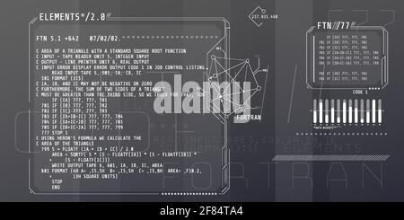 HUD-Schnittstellenelemente mit einem Teil des Codes Fortran. Stock Vektor