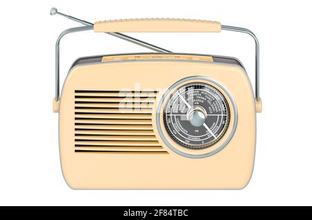 Vintage Radio Empfänger Vorderansicht, 3D-Rendering auf weißem Hintergrund Stockfoto