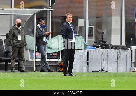 Mailand, Italien. April 2021. Cheftrainer Leonardo Semplici von Cagliari Calcio sah während der Serie EIN Spiel zwischen Inter Mailand und Cagliari Calcio im San Siro in Mailand, Italien. (Foto: Gonzales Photo/Alamy Live News Stockfoto