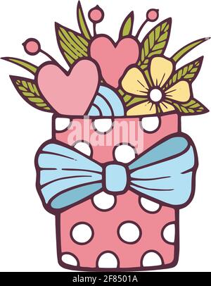Geschenkbox Blumen Symbol, Hand gezeichnet und skizzieren Stil Stock Vektor