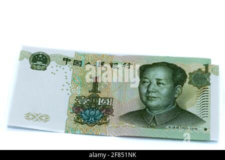 1 Yuan (oder Renminbi RMB), die niedrigste Stückelung in der gemeinsamen Auflage in China. Stockfoto
