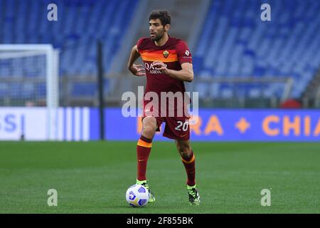 Rom, Latium. April 2021. Federico Fazio von Roma während des italienischen Fußballmatches der Serie A Roma gegen Bologna im Olympiastadion in Rom, Italien, 11. April 2021. Kredit: Unabhängige Fotoagentur/Alamy Live Nachrichten Stockfoto