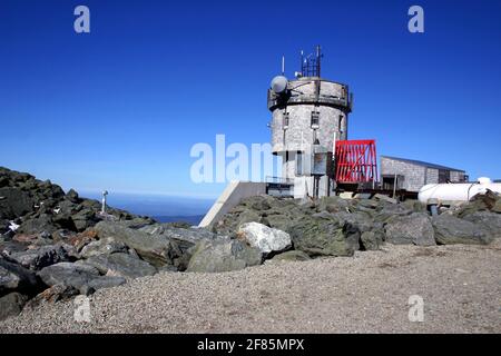 Wetterstation auf dem Mount Washington, New Hampshire, USA. Mt. Washington State Park. Stockfoto