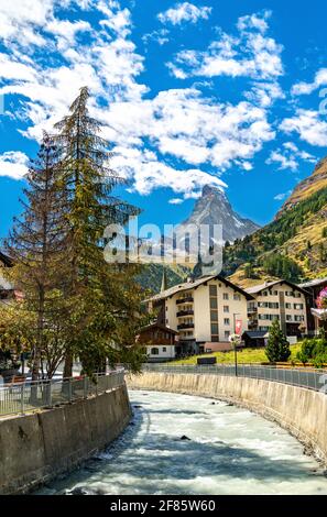 Matterhorn und Gornera bei Zermatt in der Schweiz Stockfoto
