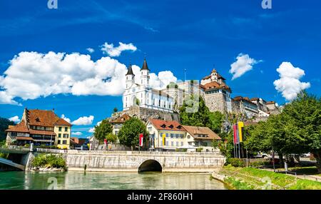 Aarburg Schloss und Kirche in der Schweiz Stockfoto