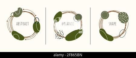 Set von Etikettenkreisen handgezeichnete Rahmen mit organischer Form auf weißem Hintergrund. Sie können für dekorative umrissene Kränze, Verkaufsförderung, Broschüre, Stock Vektor