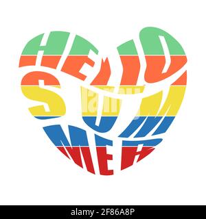 Hallo Sommer, bunte Typografie in Herzform, Kartenvorlagen Design. vektor-Illustration. Stock Vektor