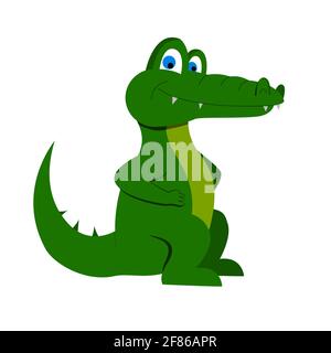 Illustration eines Cartoon grünen Krokodils lächelnd, sitzend, Vektor, isoliert auf einem weißen Hintergrund. Stock Vektor