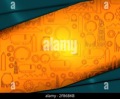 Energie- und Energiesymbole festgelegt. Designkonzept der Erdgasindustrie. Hintergrund mit Symbolen für Industrielinien. 3D-Rendering Stockfoto