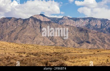 Panoramablick auf die Sandia Mountains, Albuquerque, New Mexico Stockfoto