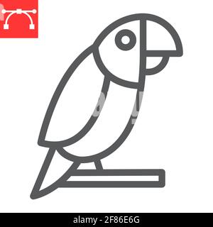 Papageienliniensymbol, Haustier und Vogel, Ara-Vektor-Symbol, Vektorgrafiken, bearbeitbares Konturumrisszeichen, eps 10. Stock Vektor