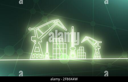 Abstrakte Skizze stilisierter Hintergrund. Frachthafen. 3D-Rendering Stockfoto