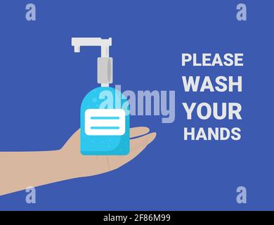 Poster „Wash Your Hands“ zur Illustration von medizinischen Designs. Handhygiene Stock Vektor
