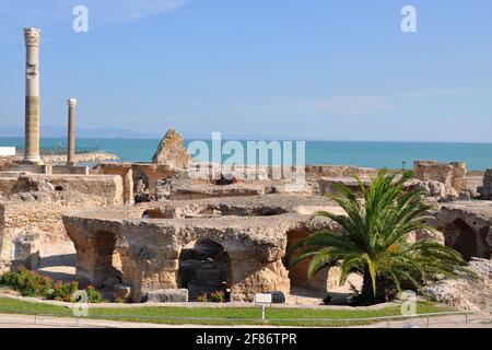 In Tunesien wurde Karthago im 9. Jahrhundert v. Chr. auf dem Golf von Tunis gegründet und spielte als großes Handelsreich in der Antike eine zentrale Rolle. Stockfoto
