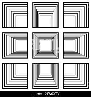 Satz von Fensterquadraten mit zur Mitte tendenzieller Perspektive, Vektor-Perspektive-Konzept-Tunnel-Übergang zur Mitte Stock Vektor
