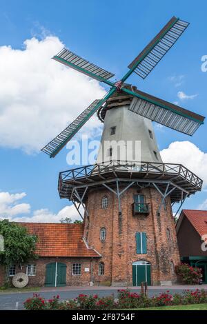 Windmühle in Querenstede, Bad Zwischenahn, Ammerland, Niedersachsen, Deutschland Stockfoto