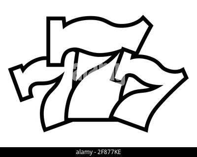 Triple Lucky Sevens mit weißer Kontur - schwarz und weiß vektorgrafik Stock Vektor