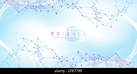 Erweiterung des Lebens. Bunte explosion Hintergrund mit angeschlossenen Leitung und Punkten, Wave fließen. Visualisierung Quantum Technologie. Abstrakte Grafik Stock Vektor