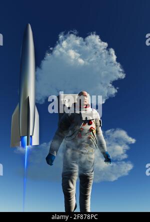 Astronaut & Rocket Stockfoto